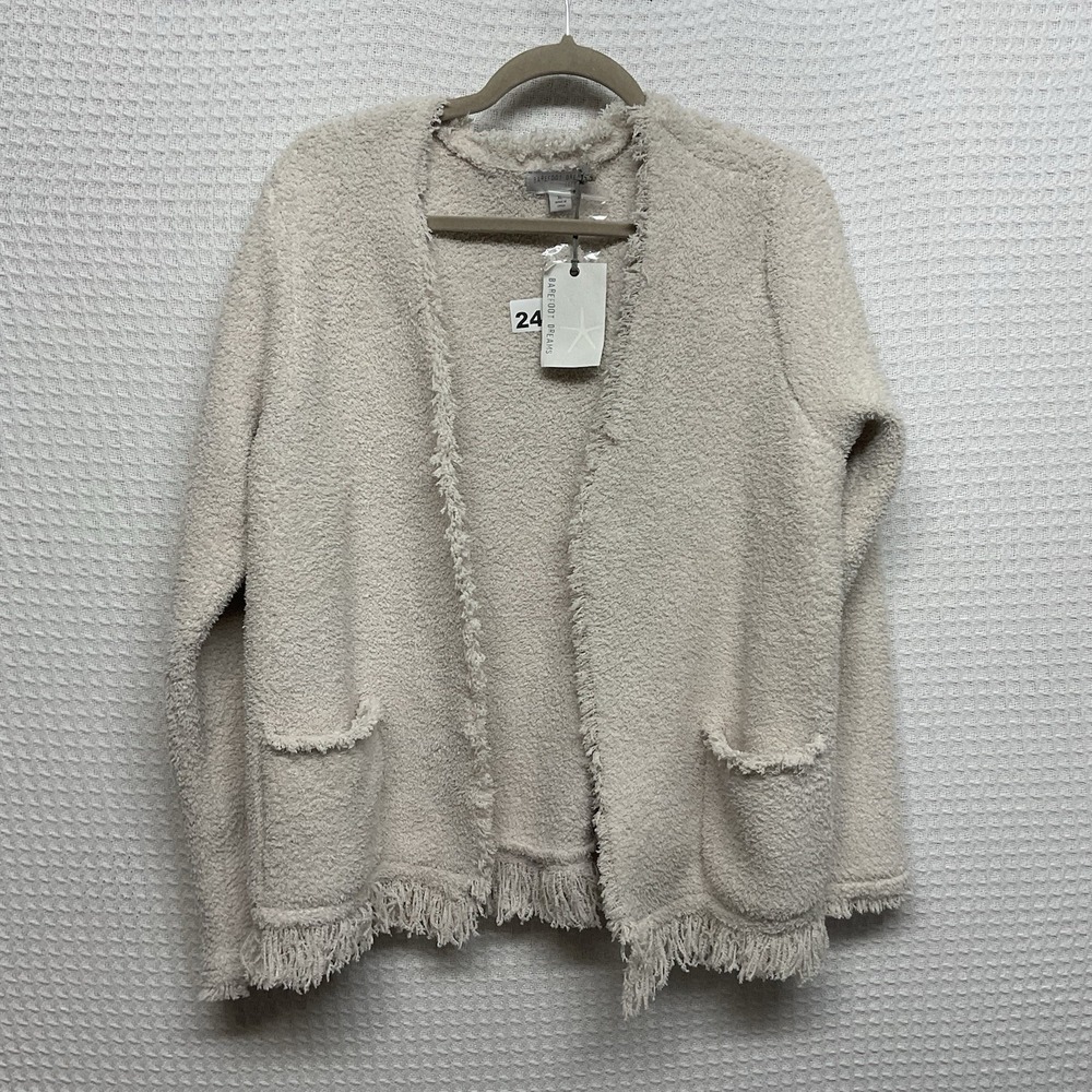 NEW Barefoot Dreams cozy chic fringed jacket‎ size XL Almond Open Cardigan
